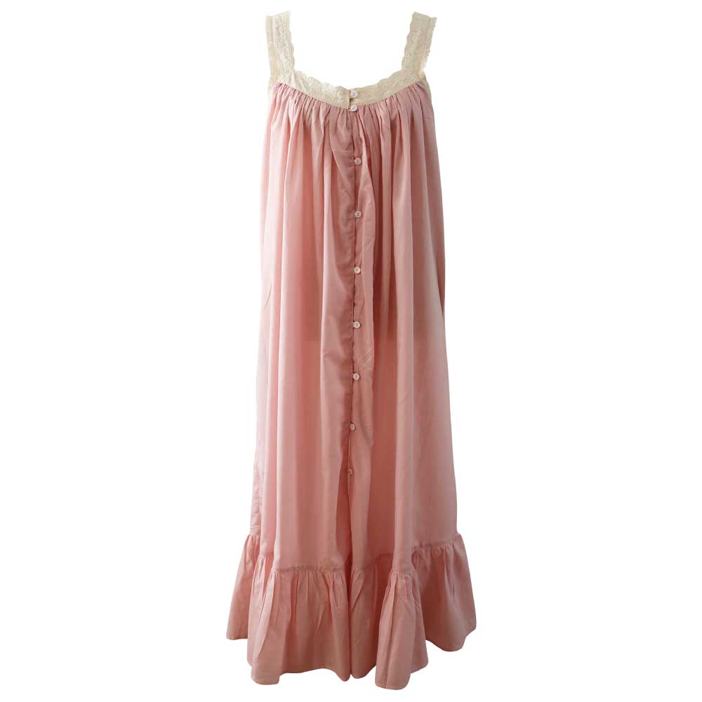 Pink Vintage Style Sundress/Nightdress displayed on a hanger against a white background