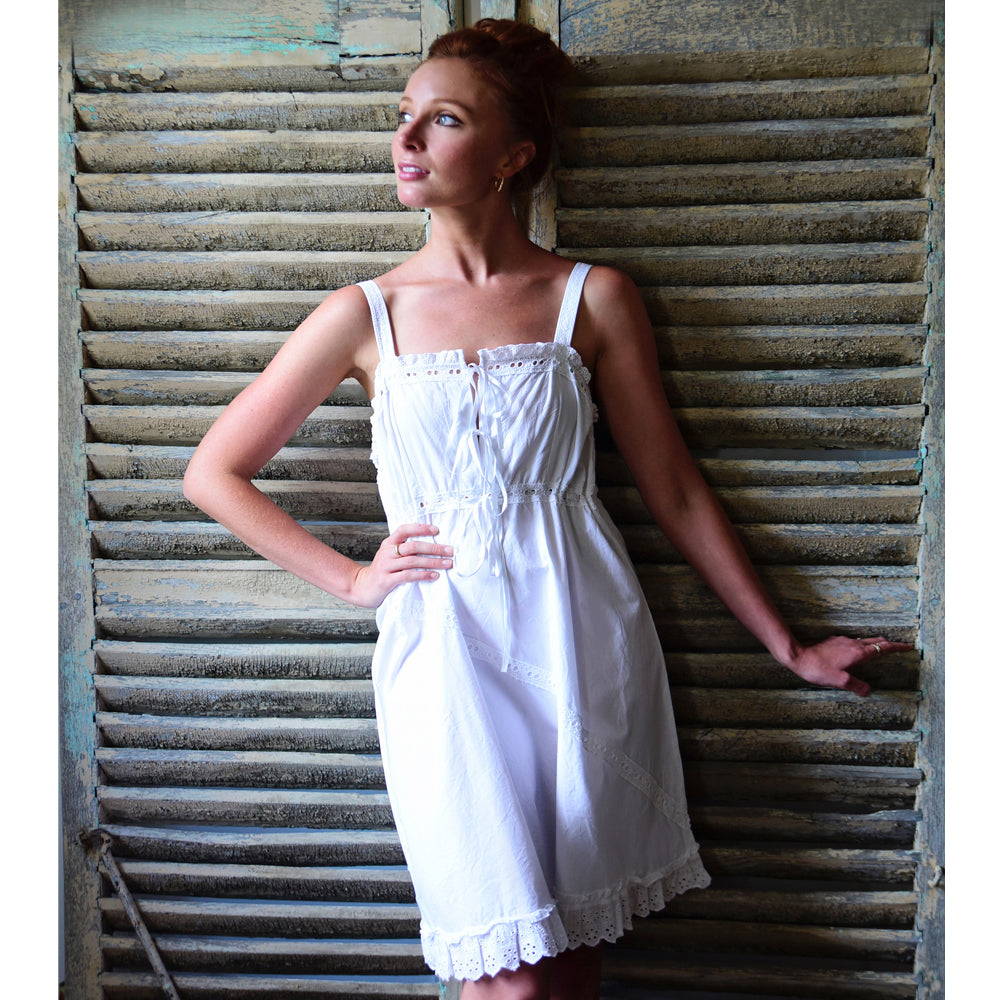 Vintage Style Broiderie Anglaise White Sundress / Nightdress Short