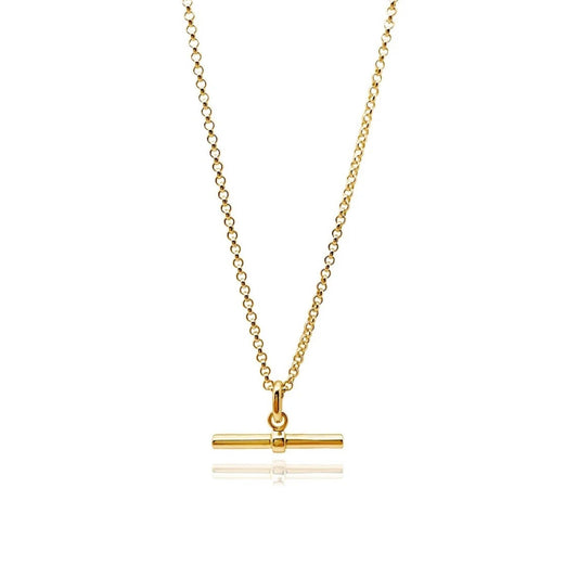 Gold T Bar Chain Necklace by Scott-Samuel displayed on a white background