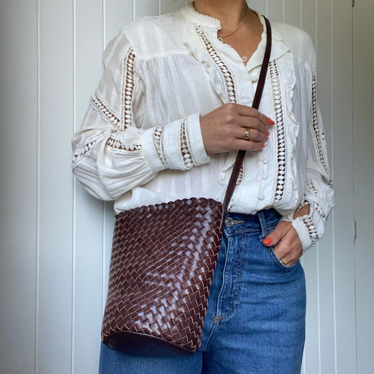The Woven Leather Bucket Bag