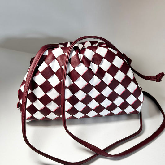 Burgundy Woven Checkerboard Leather Bag