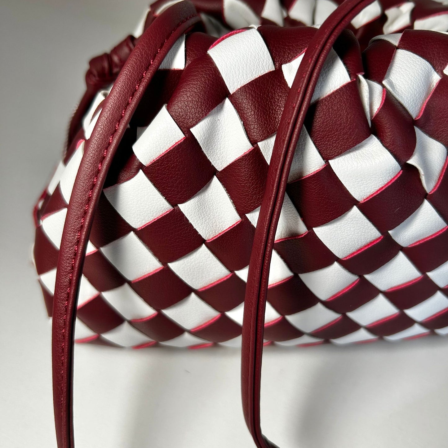 Burgundy Woven Checkerboard Leather Bag