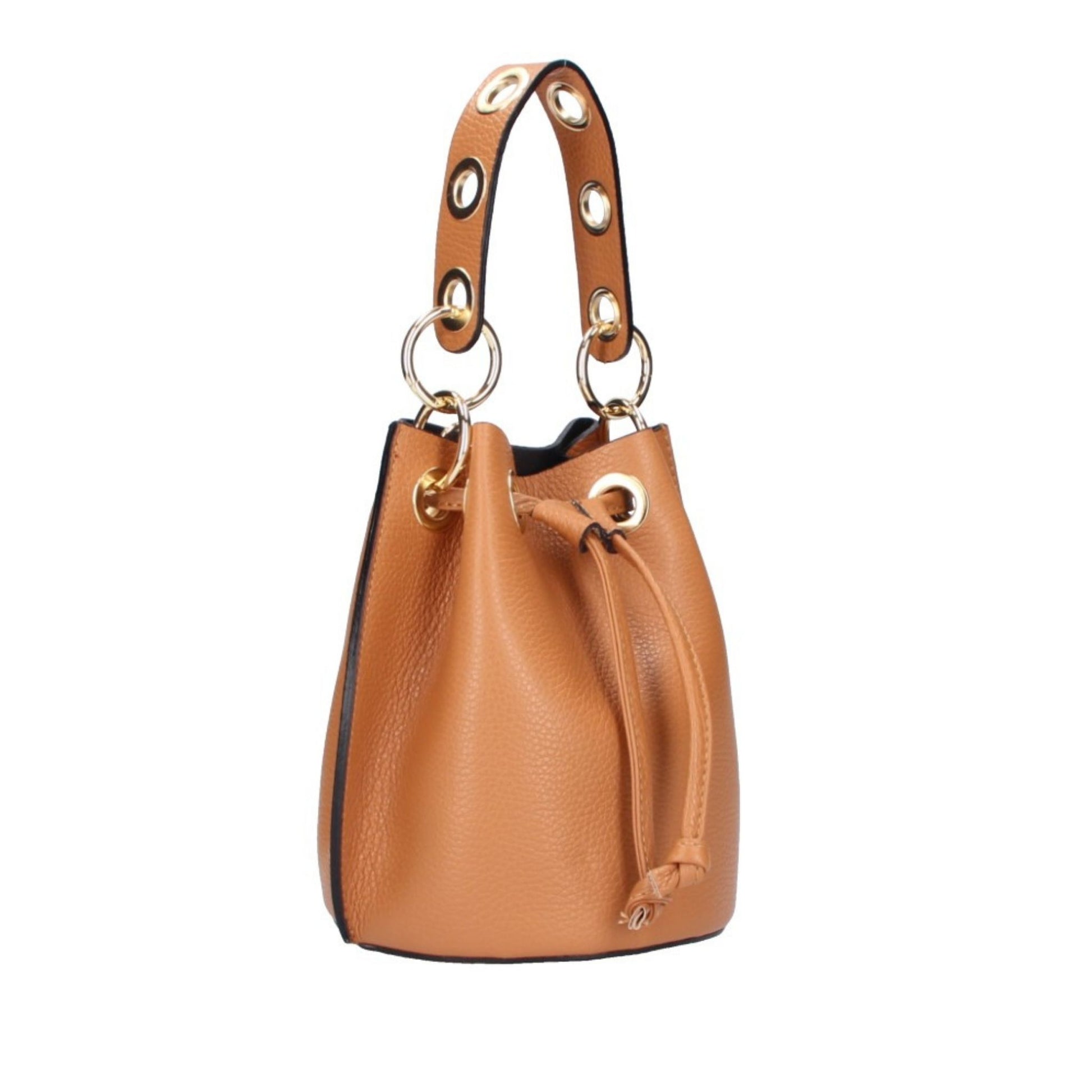 side view leather bucket bag