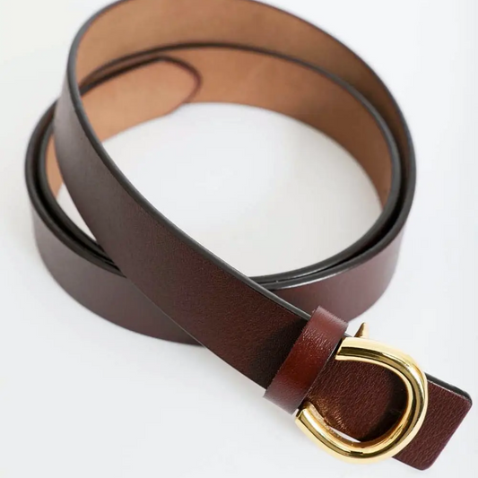 Brown Leather Belt with Horseshoe Buckle