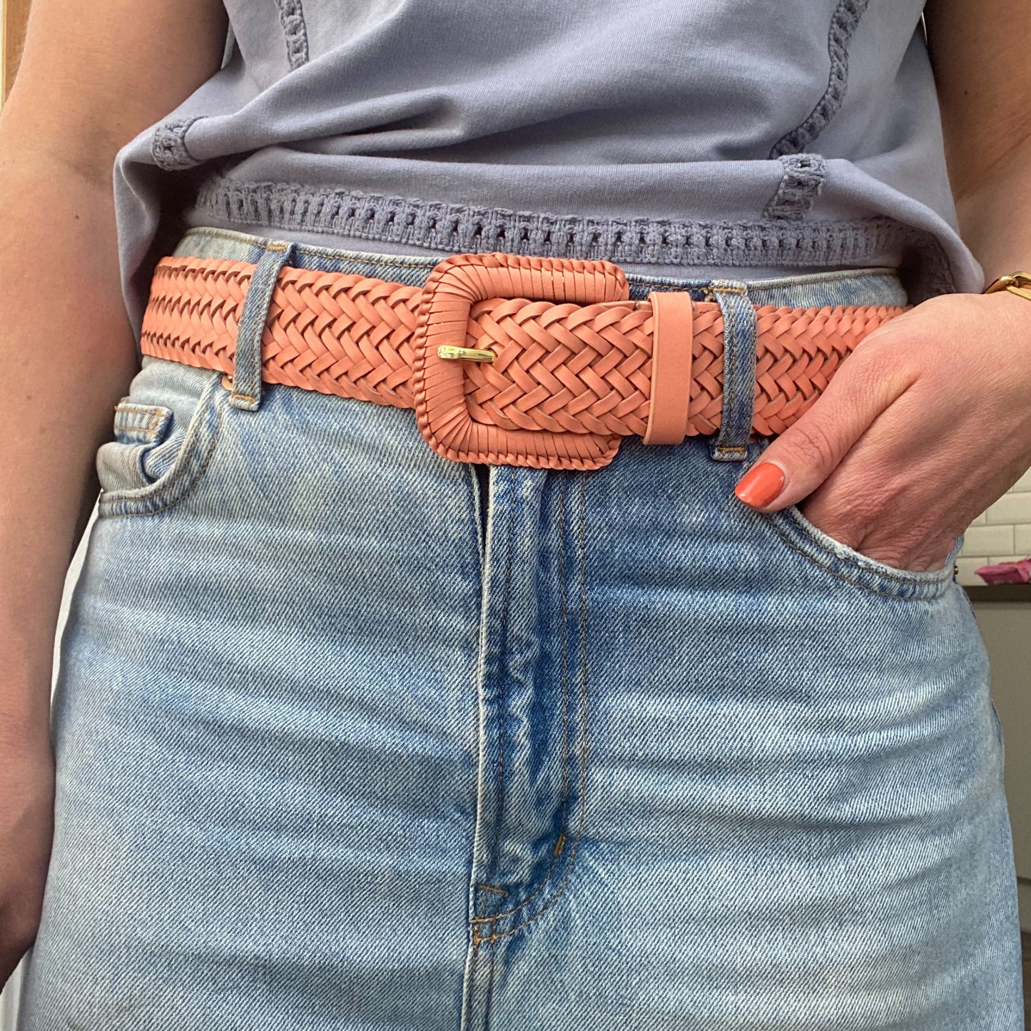 Coral Woven Leather Belt