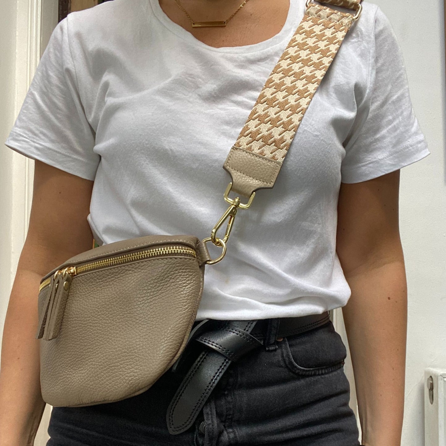 bumbag with checked bag strap