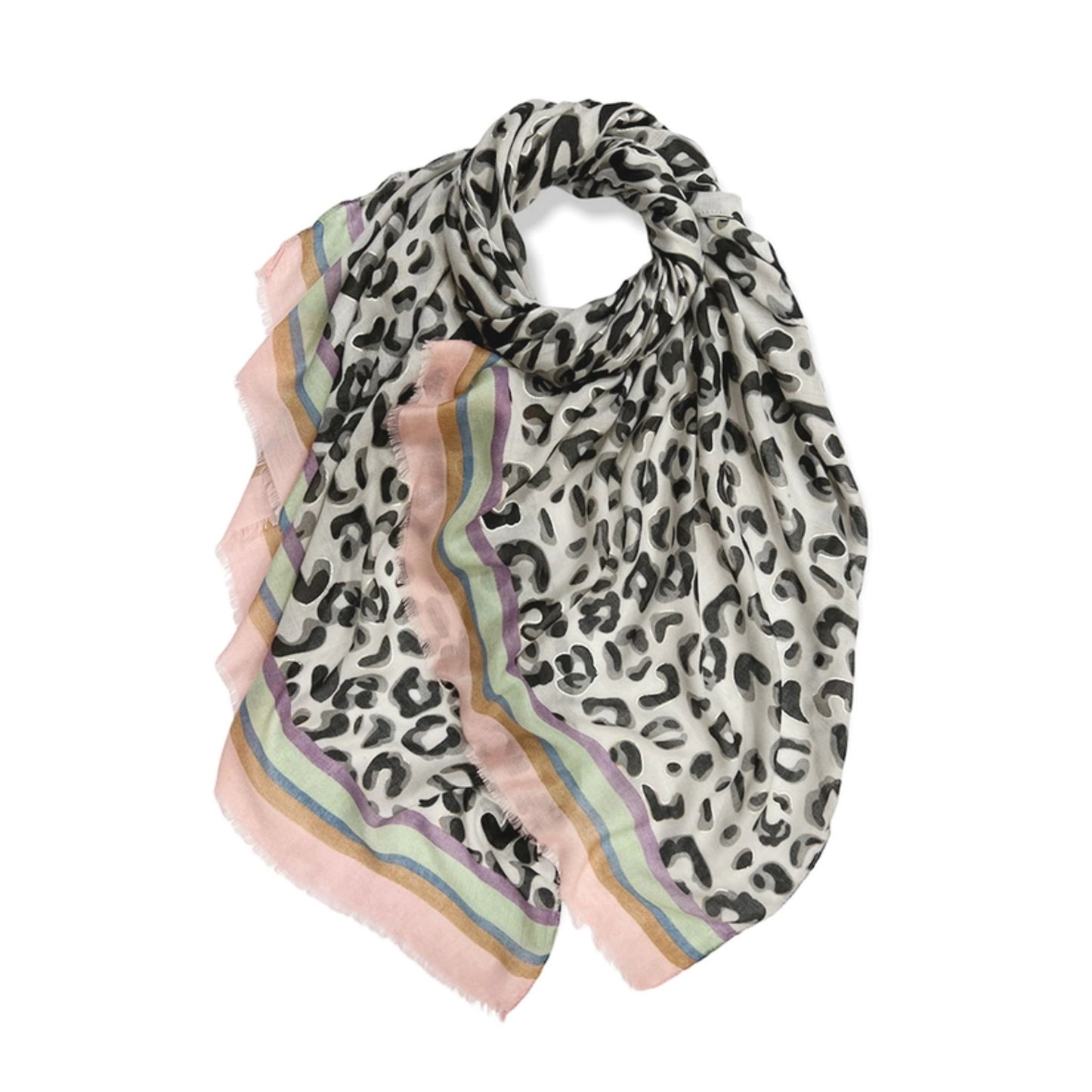 leopard print scarf with pastel trim