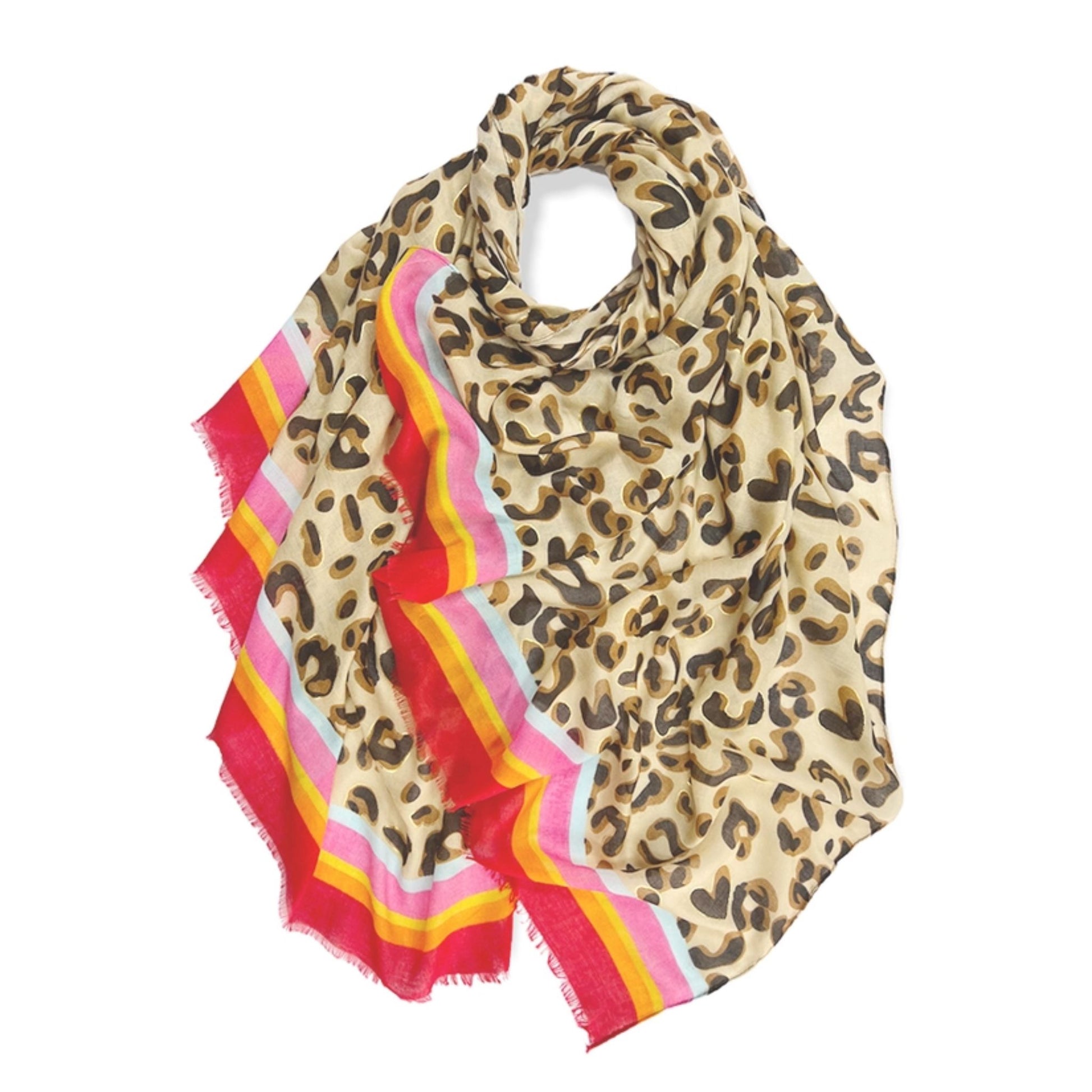 leopard print scarf with bright trim