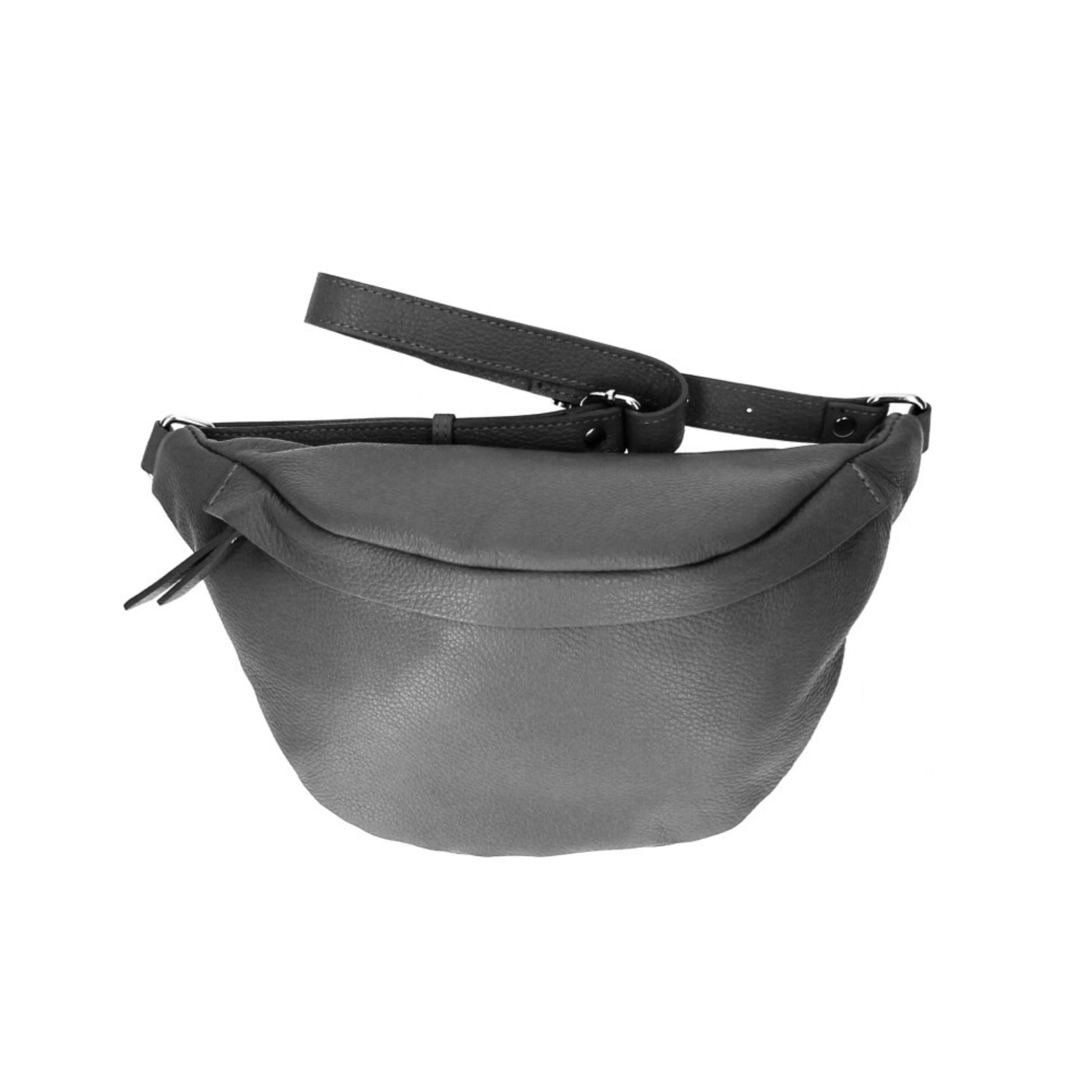 Fashionable bumbag in classic gray leather, perfect for everyday use.