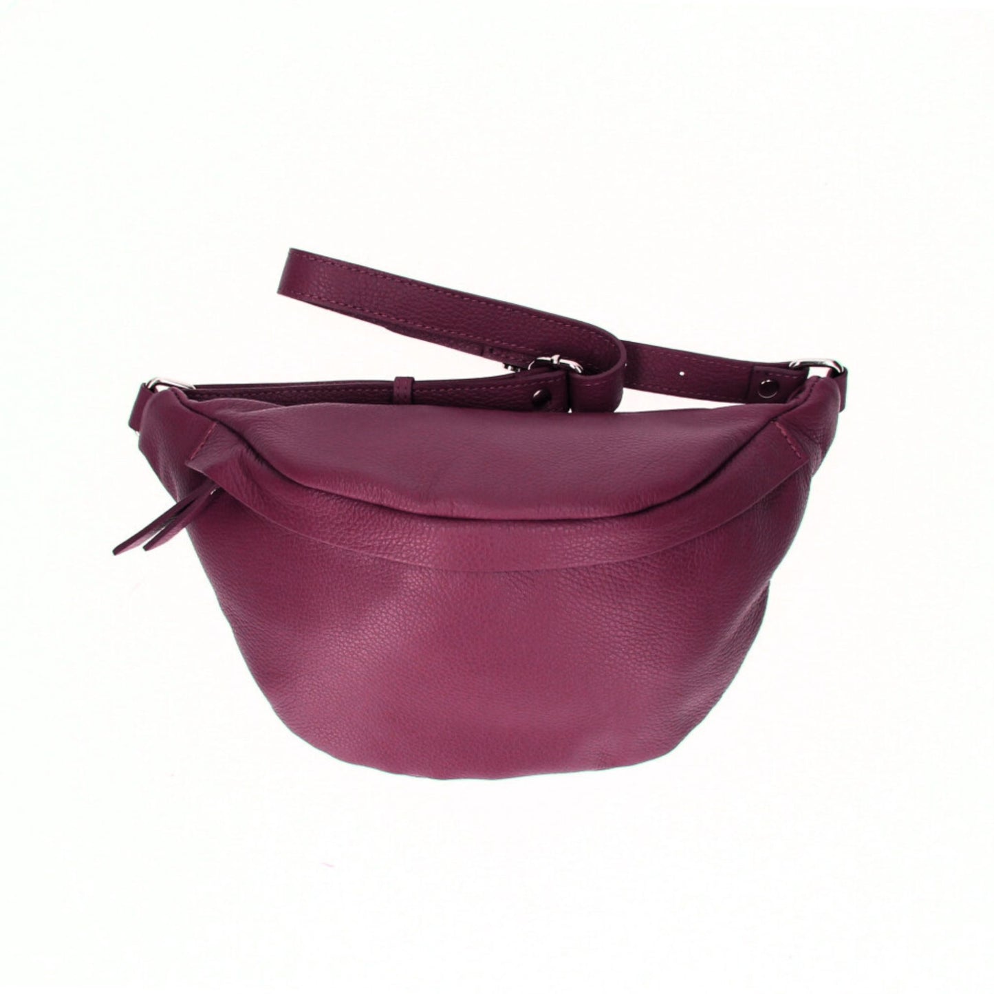 Elegant wine leather sling bag with a removable dustbag for protection.