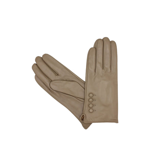 Pair of tan leather gloves with a soft texture