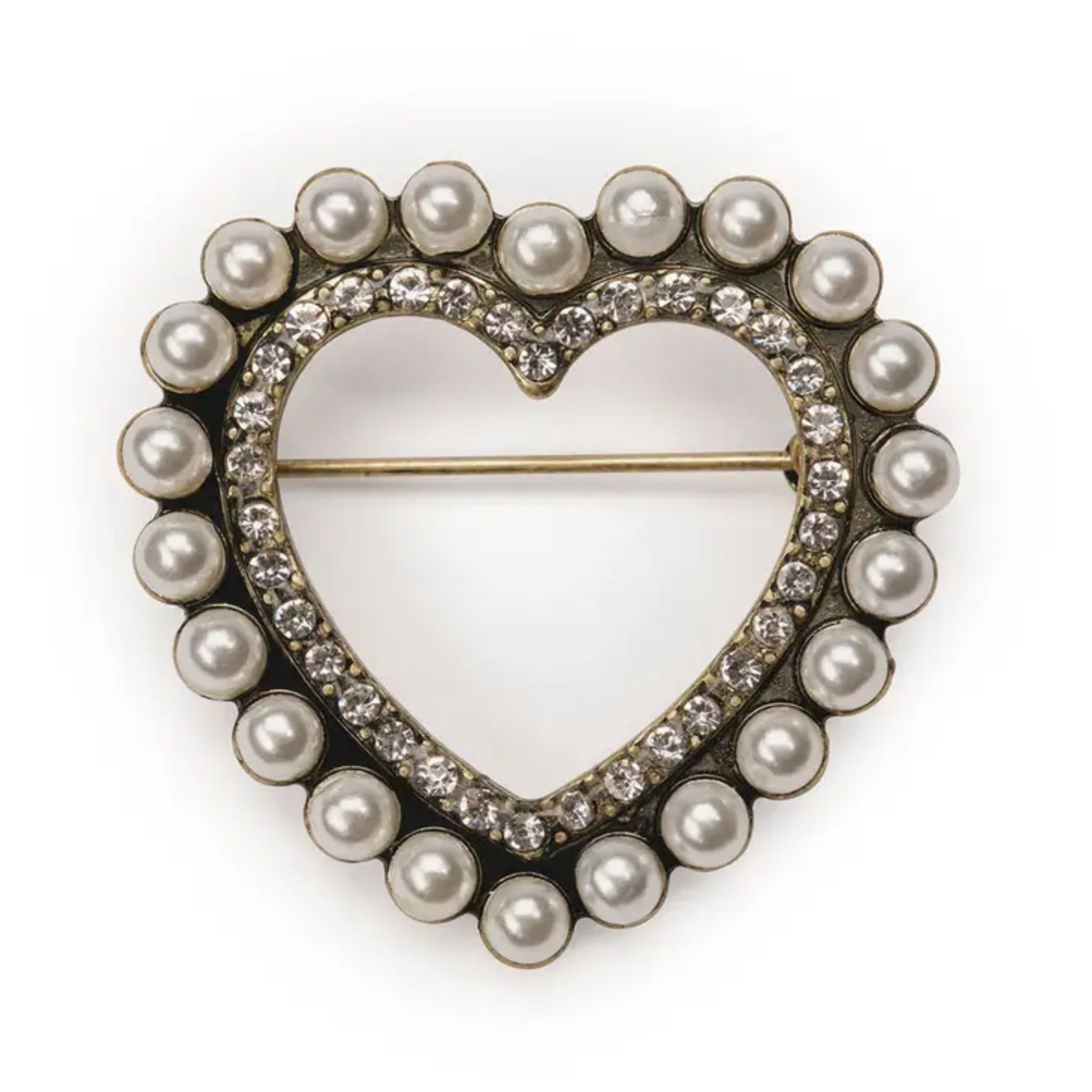 Heart Pearl & Diamante Brooch by Scott-Samuel displayed on a white background