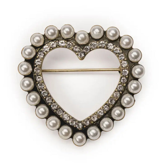 Heart Pearl & Diamante Brooch