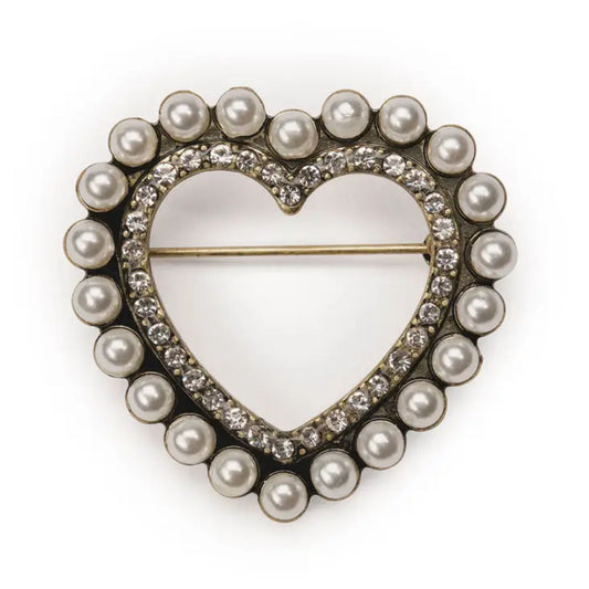 Heart Pearl & Diamante Brooch by Scott-Samuel displayed on a white background