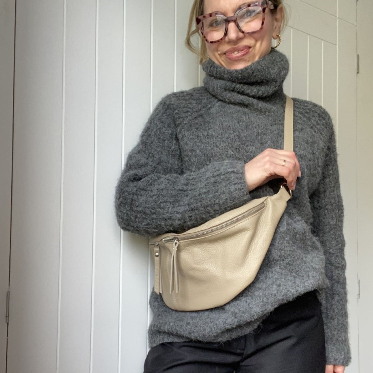 The Large Leather BumBag / Sling Bag (Exposed Zips)