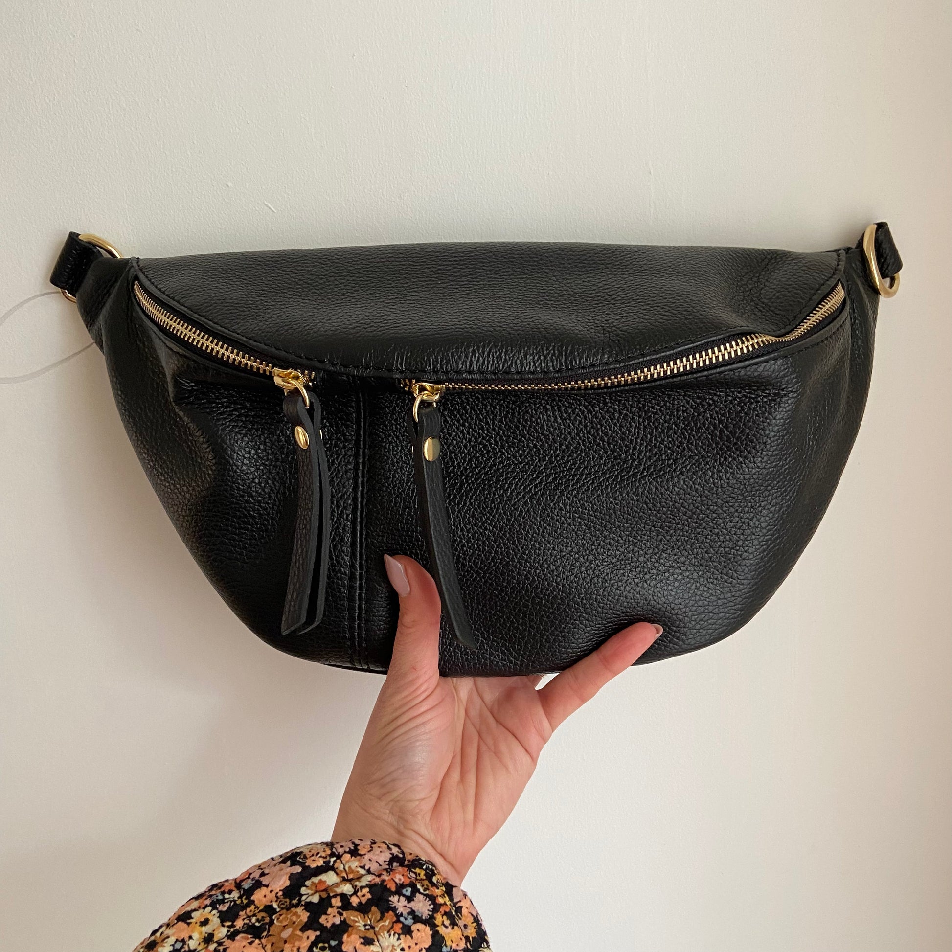 The Large Leather BumBag Sling Bag Exposed Zips
