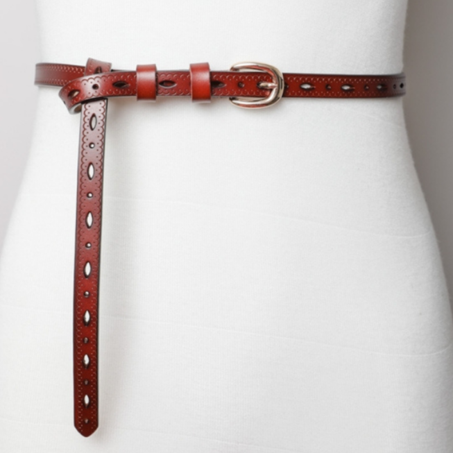 Scallop Skinny Leather Belt